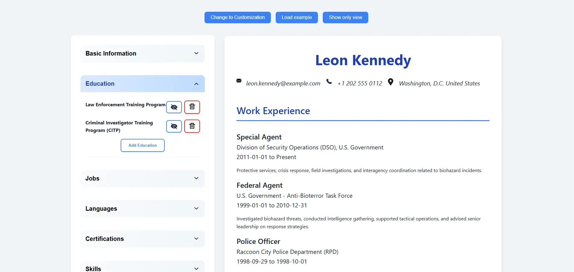 Captura de pantalla del proyecto CV Application