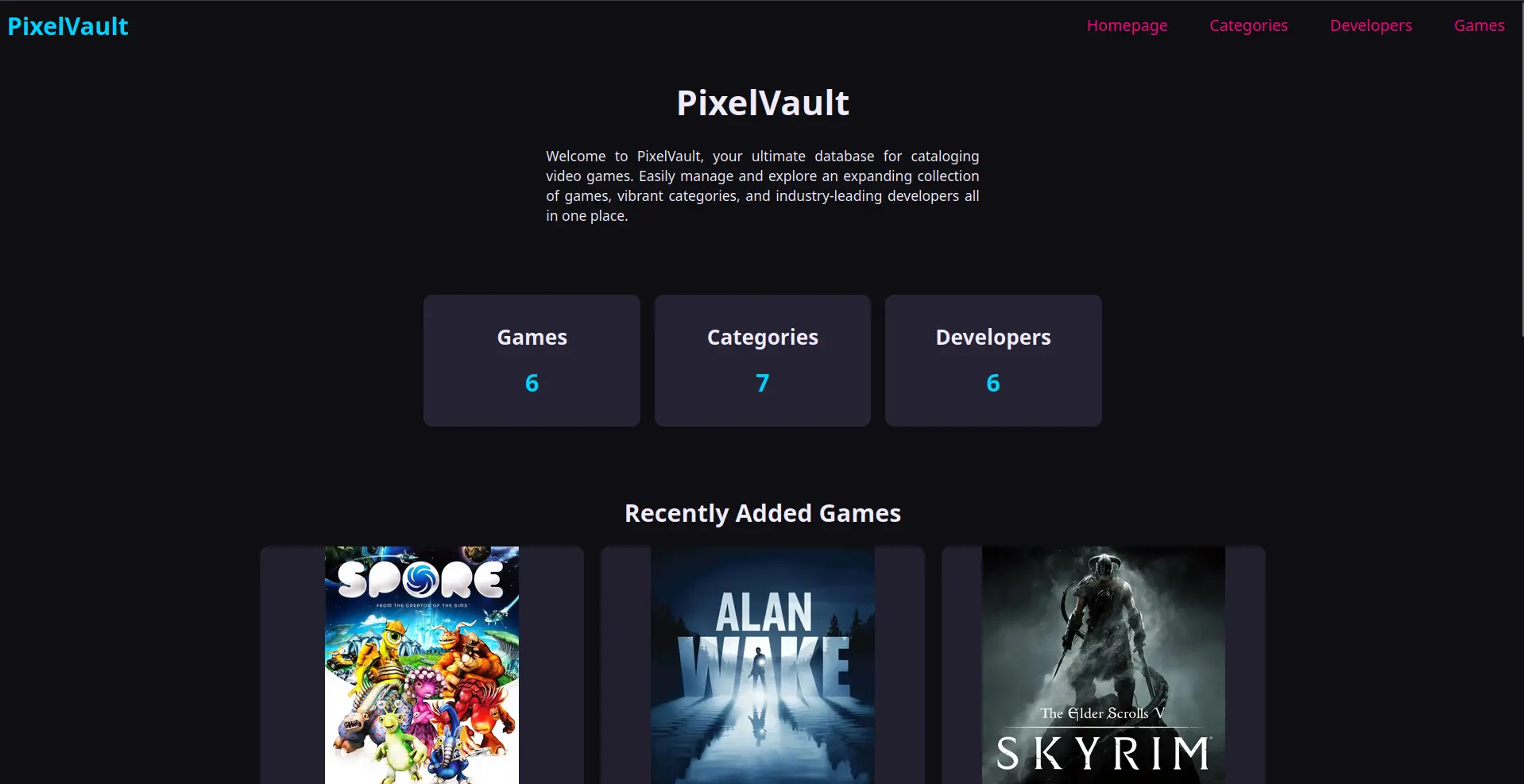 Captura de pantalla del proyecto PixelVault - Games Inventory Application