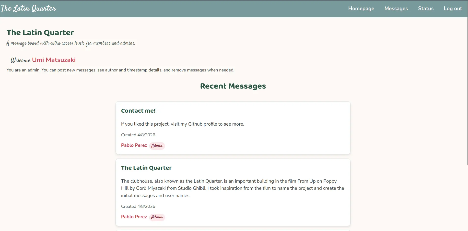 Captura de pantalla del proyecto The Latin Quarter