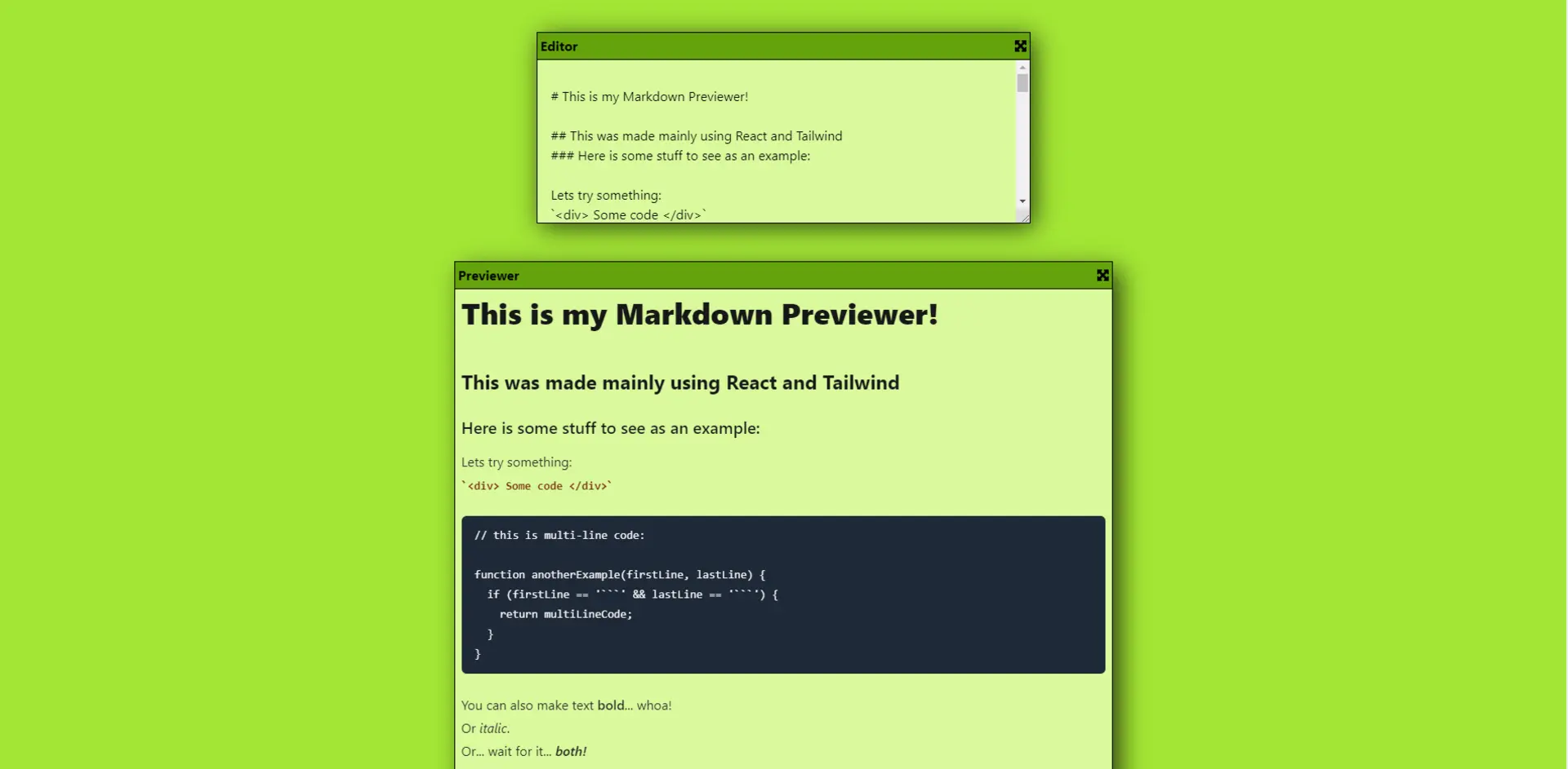 Captura de pantalla del proyecto Markdown Previewer