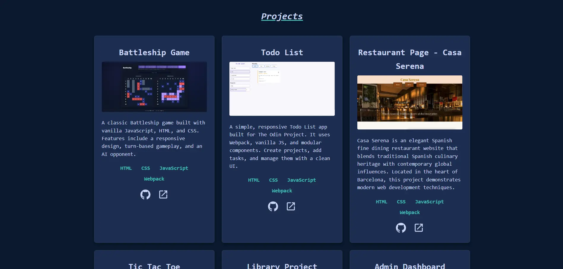 Captura de pantalla del proyecto The Odin Project Homepage