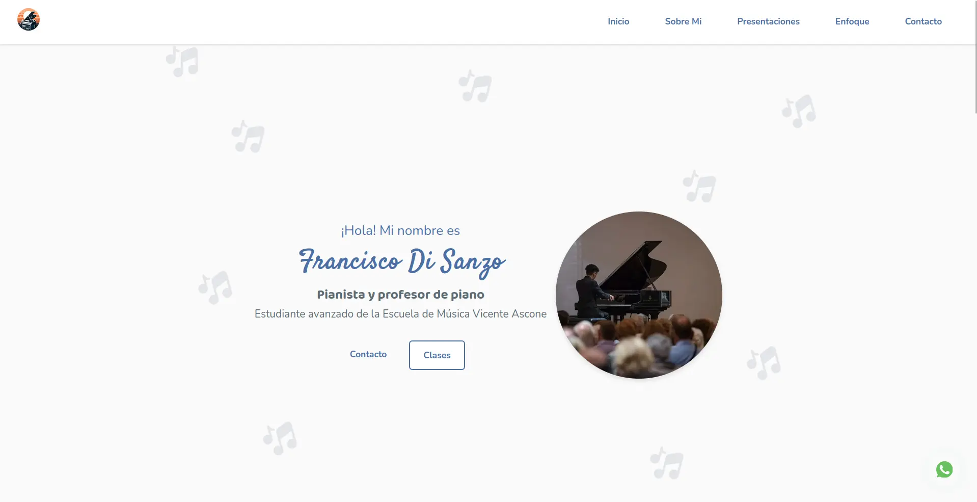 Captura de pantalla del proyecto Landing Page para Pianista Profesional